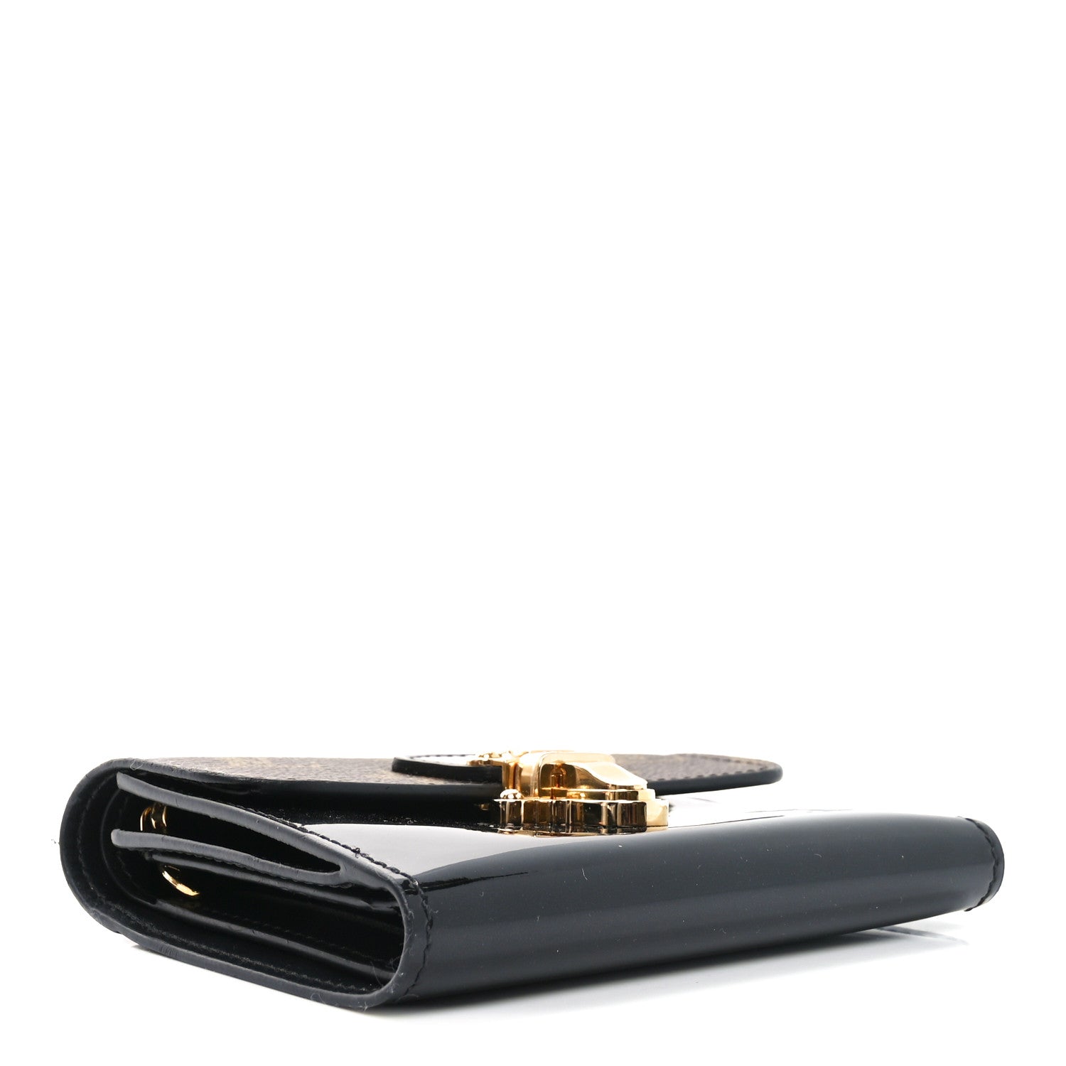 Patent Calfskin Monogram Cherrywood Compact Wallet Black