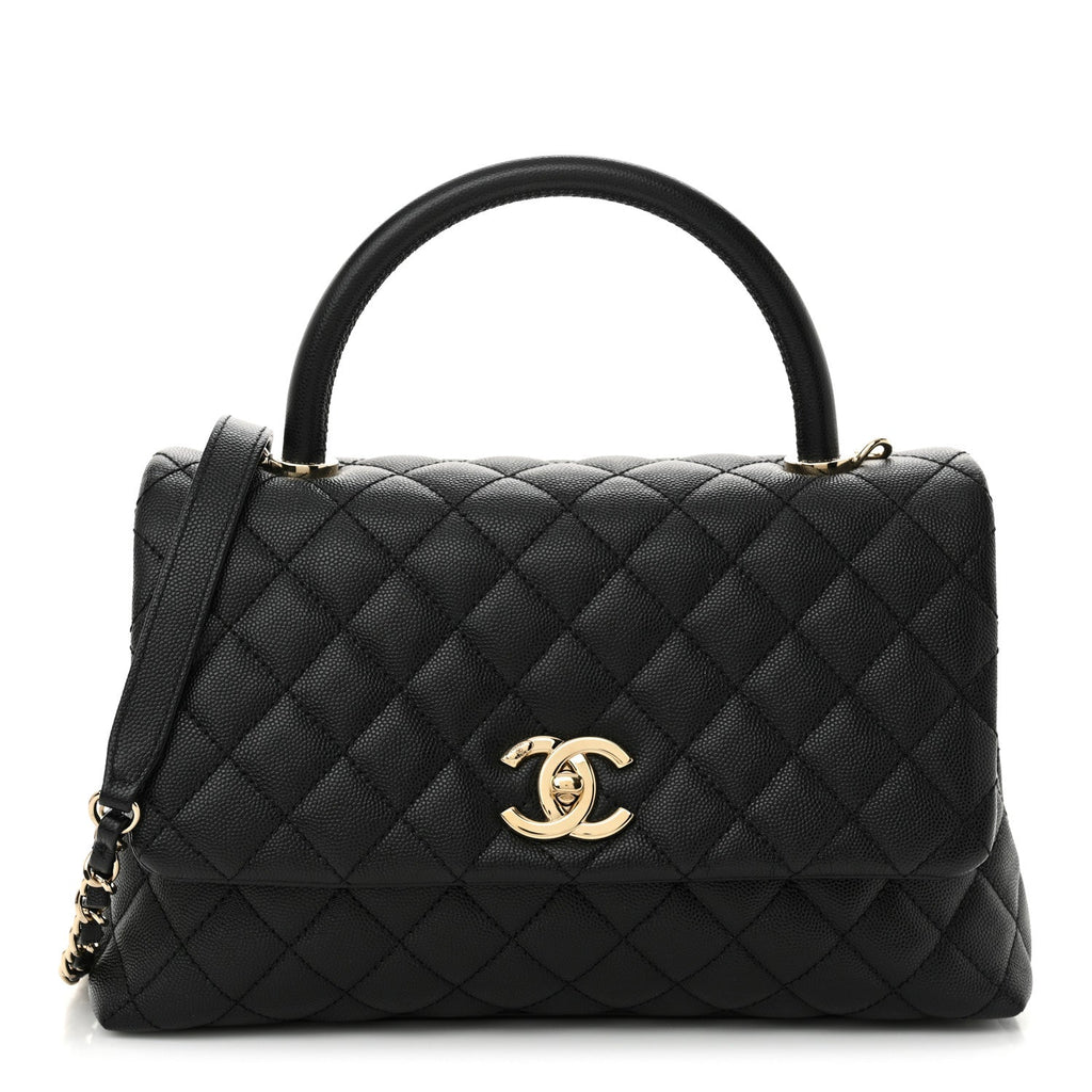 Caviar Quilted Small Coco Handle Flap Black