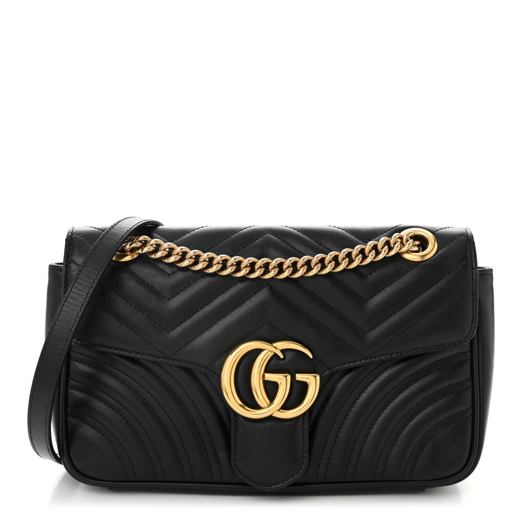 Calfskin Matelasse Small GG Marmont Shoulder Bag Black