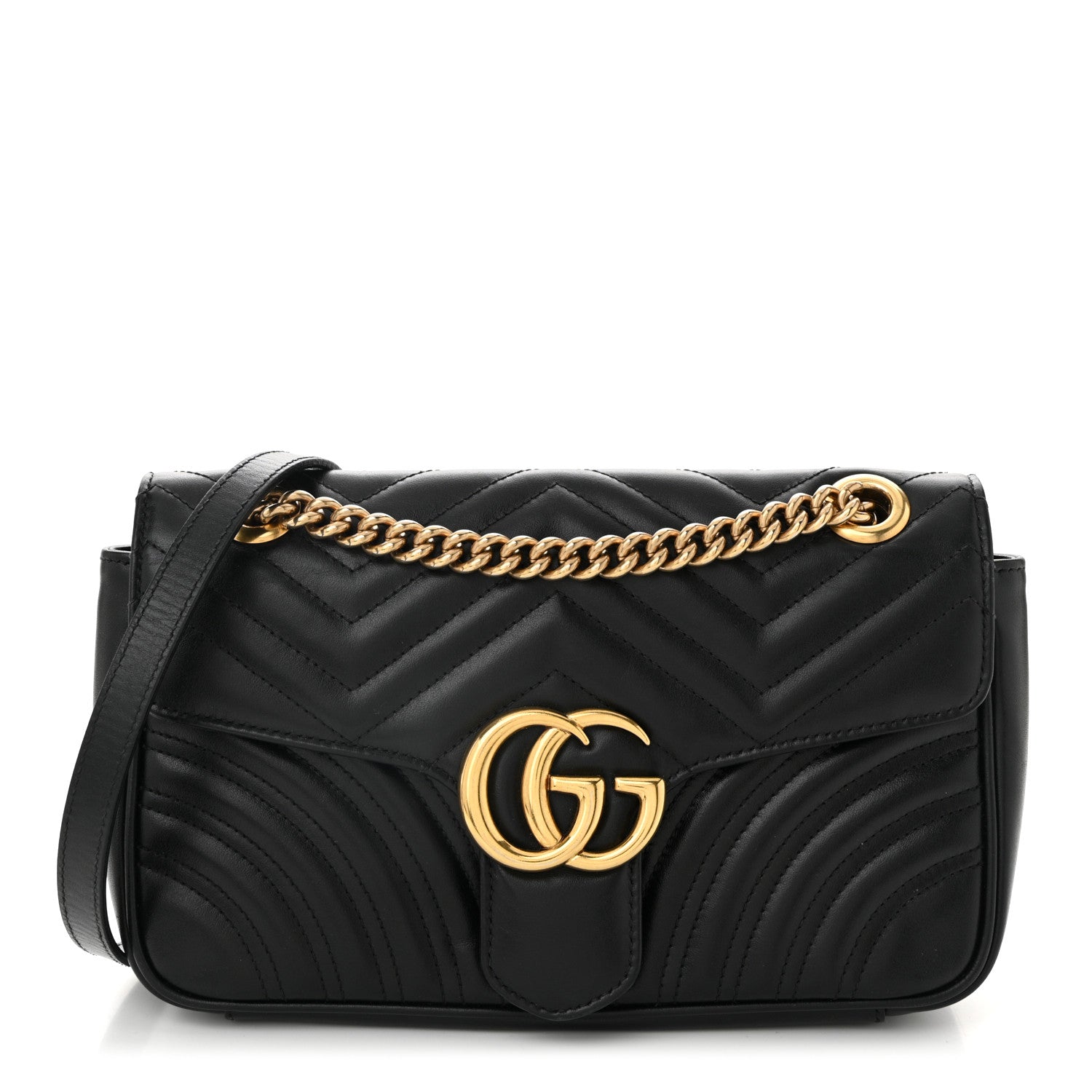 Calfskin Matelasse Small GG Marmont Shoulder Bag Black