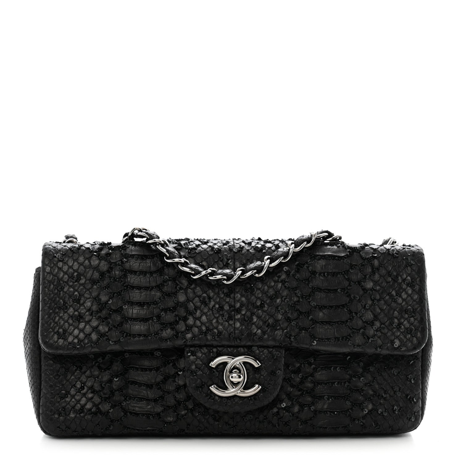 Metallic Snakeskin Sequin Flap Black