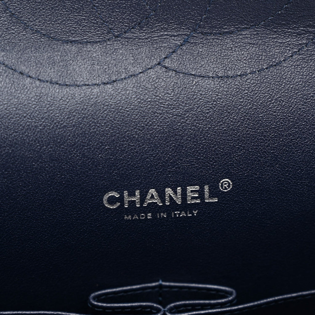 Lambskin Quilted Maxi Double Flap Dark Blue