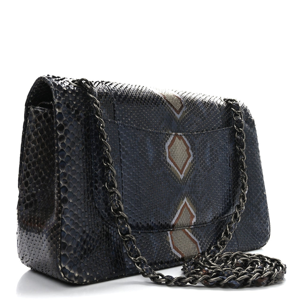 Metallic Snakeskin Jumbo Double Flap Blue