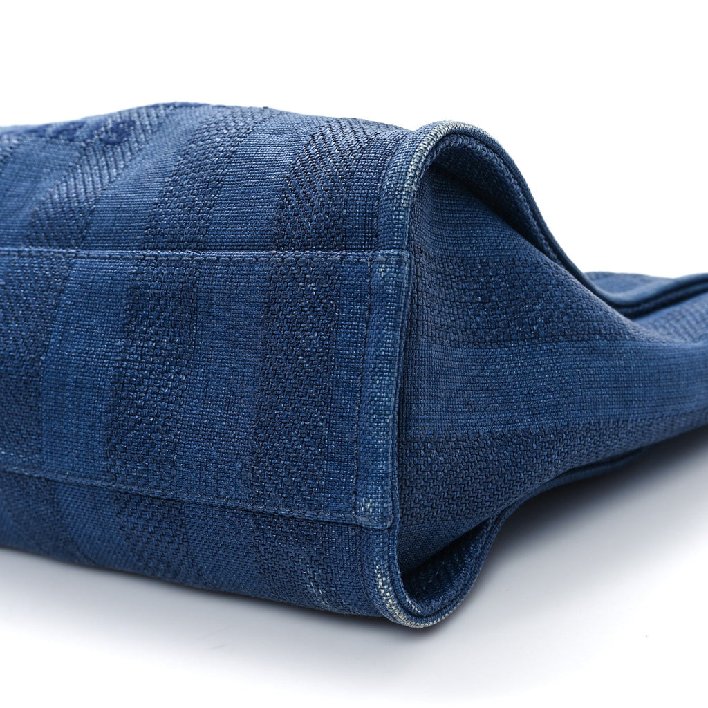 Mixed Fibers Striped Small Deauville Tote Navy Blue