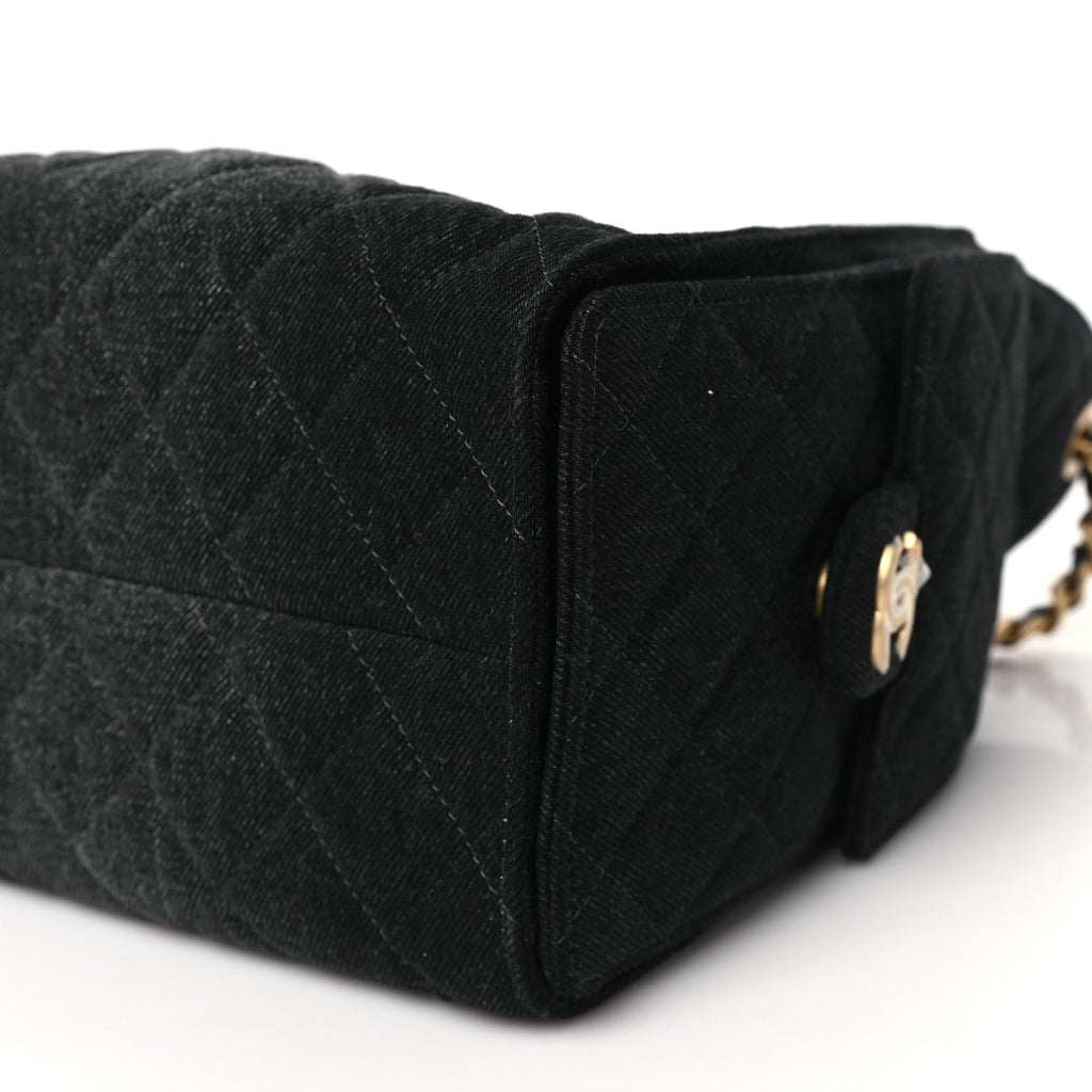 Washed Denim Quilted Small Chanel 25 Handbag Black