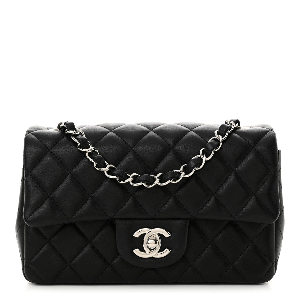Lambskin Quilted Mini Rectangular Flap Black