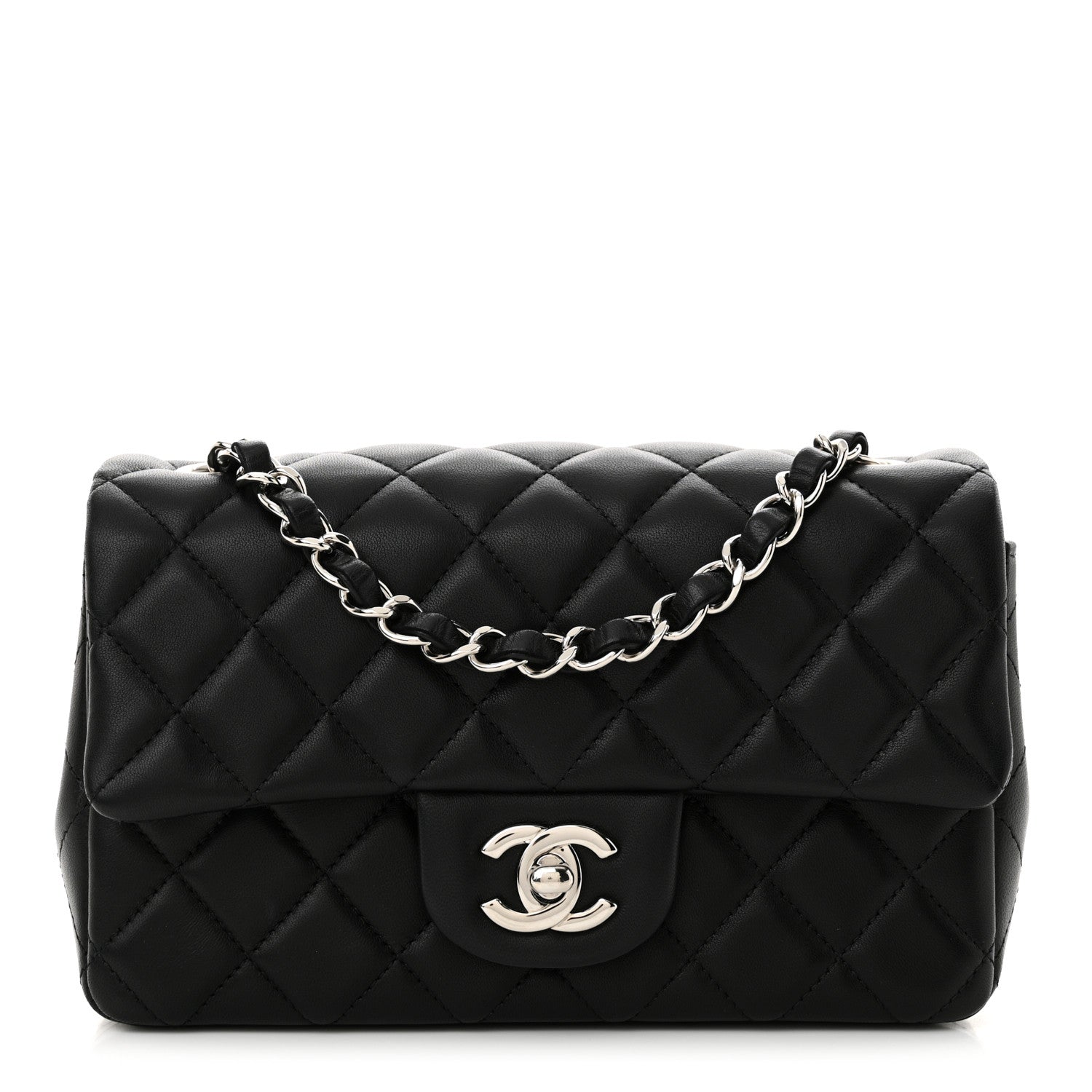 Lambskin Quilted Mini Rectangular Flap Black