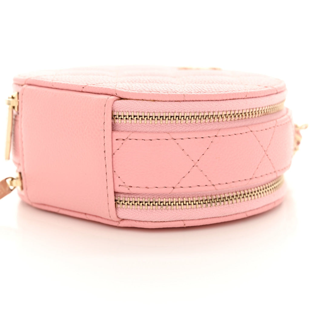 Caviar Quilted Round Handle With Care Vanity With Chain Pink