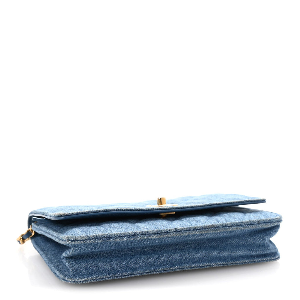 Denim Quilted CC Pearl Crush Wallet on Chain WOC Blue