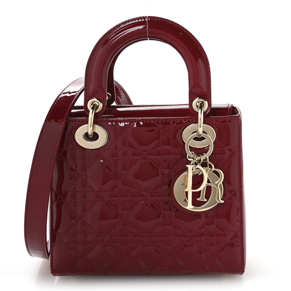 Patent Cannage Small Lady Dior Cherry Red