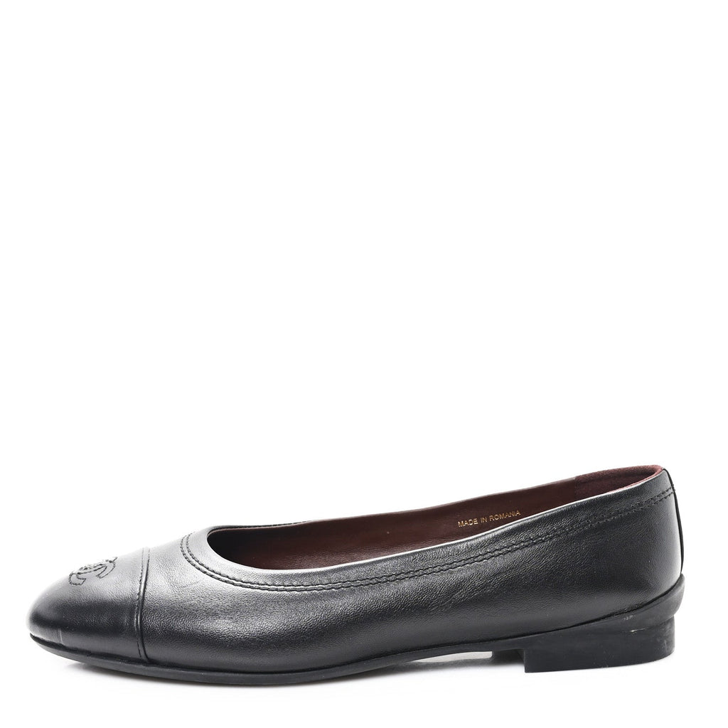 Lambskin Cap Toe CC Uniform Ballerina Flats 38.5 Black