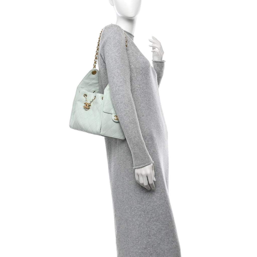 Caviar Quilted Small Chanel 25 Handbag Light Green