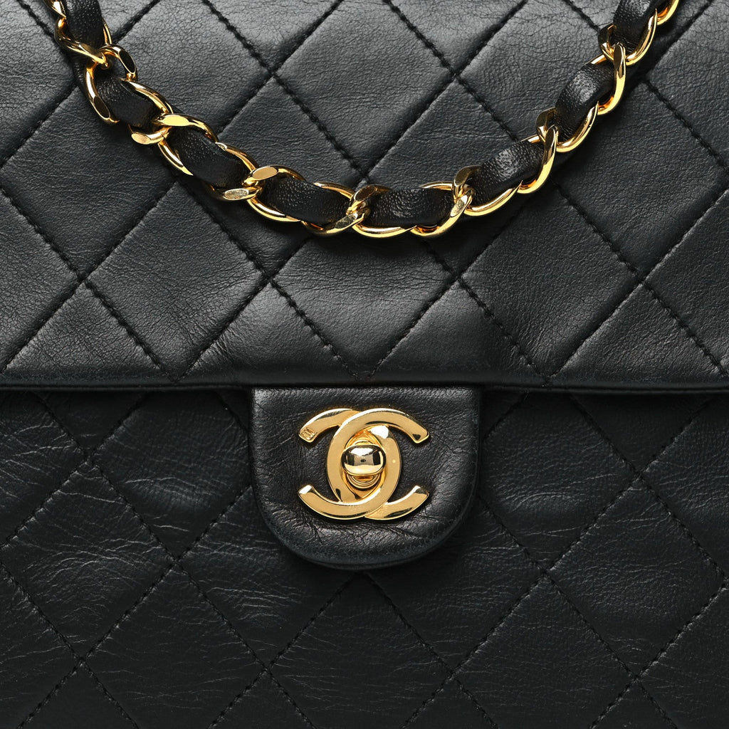 Lambskin Quilted Mini Square Flap Bag Black