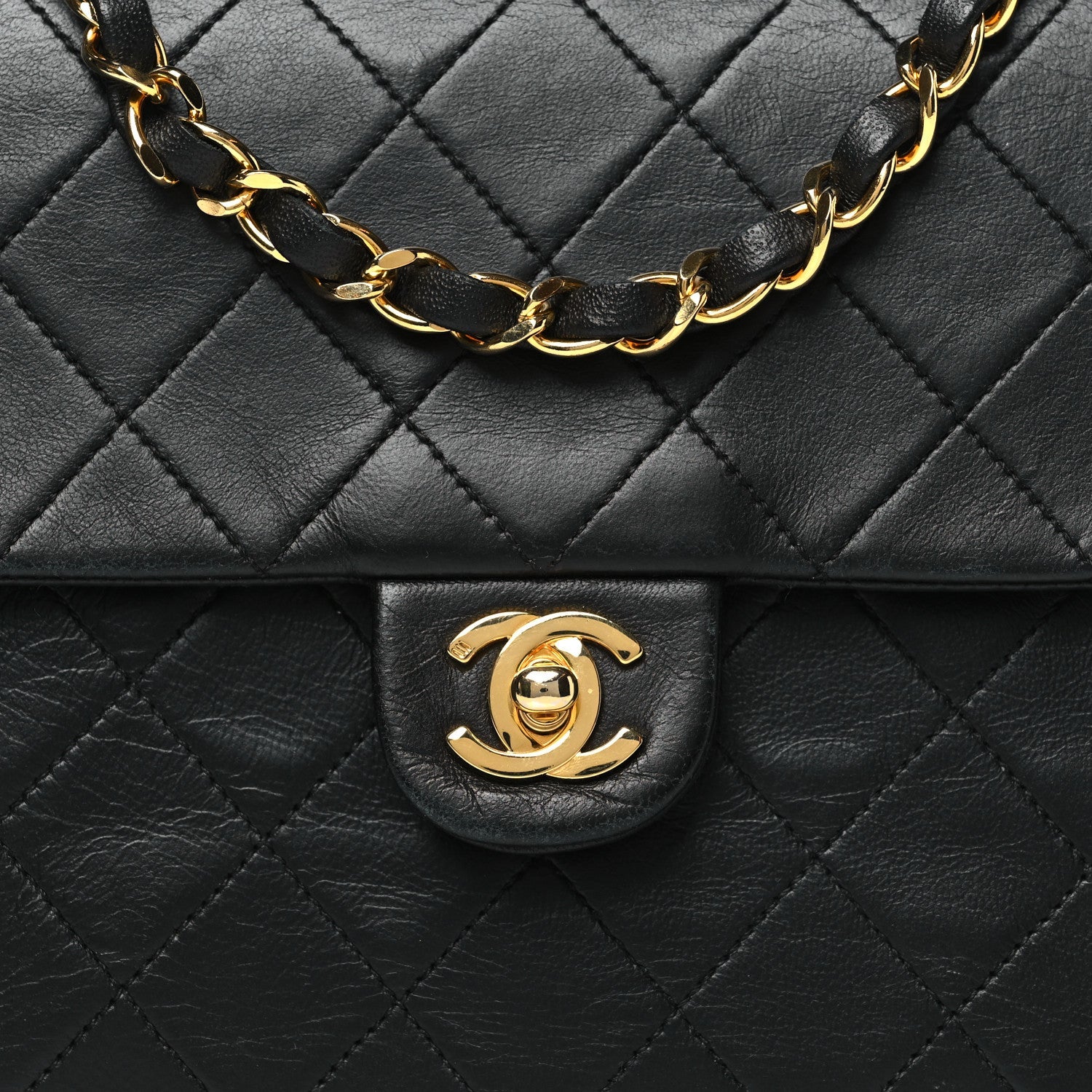 Lambskin Quilted Mini Square Flap Bag Black