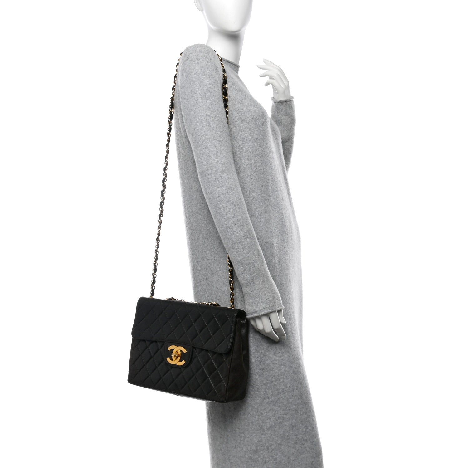 Lambskin Quilted XL Jumbo Single Flap Black