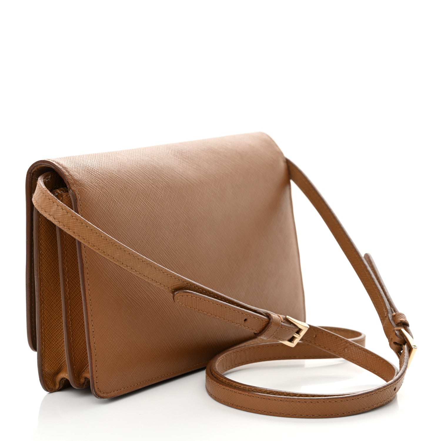Saffiano Metal Flap Wallet With Strap Caramel