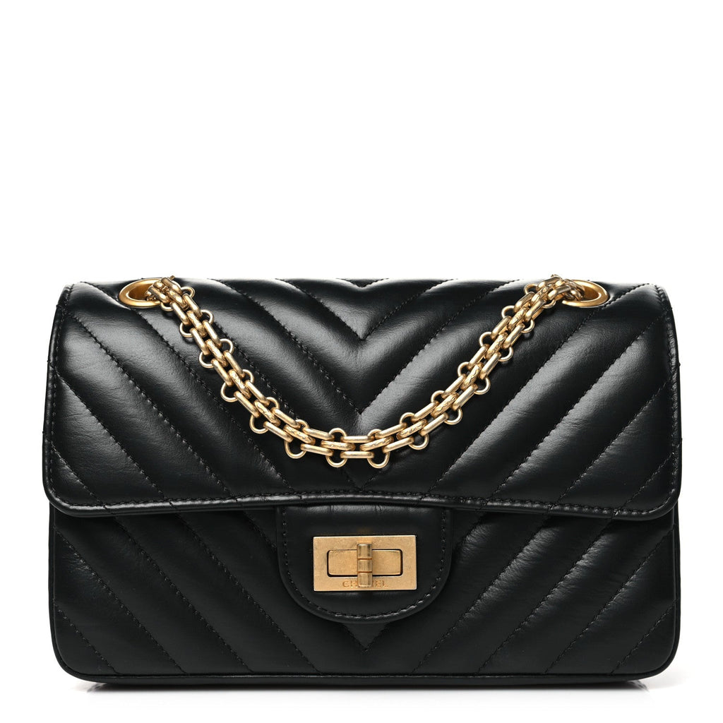 Aged Calfskin Chevron Quilted 2.55 Reissue Mini Flap Black