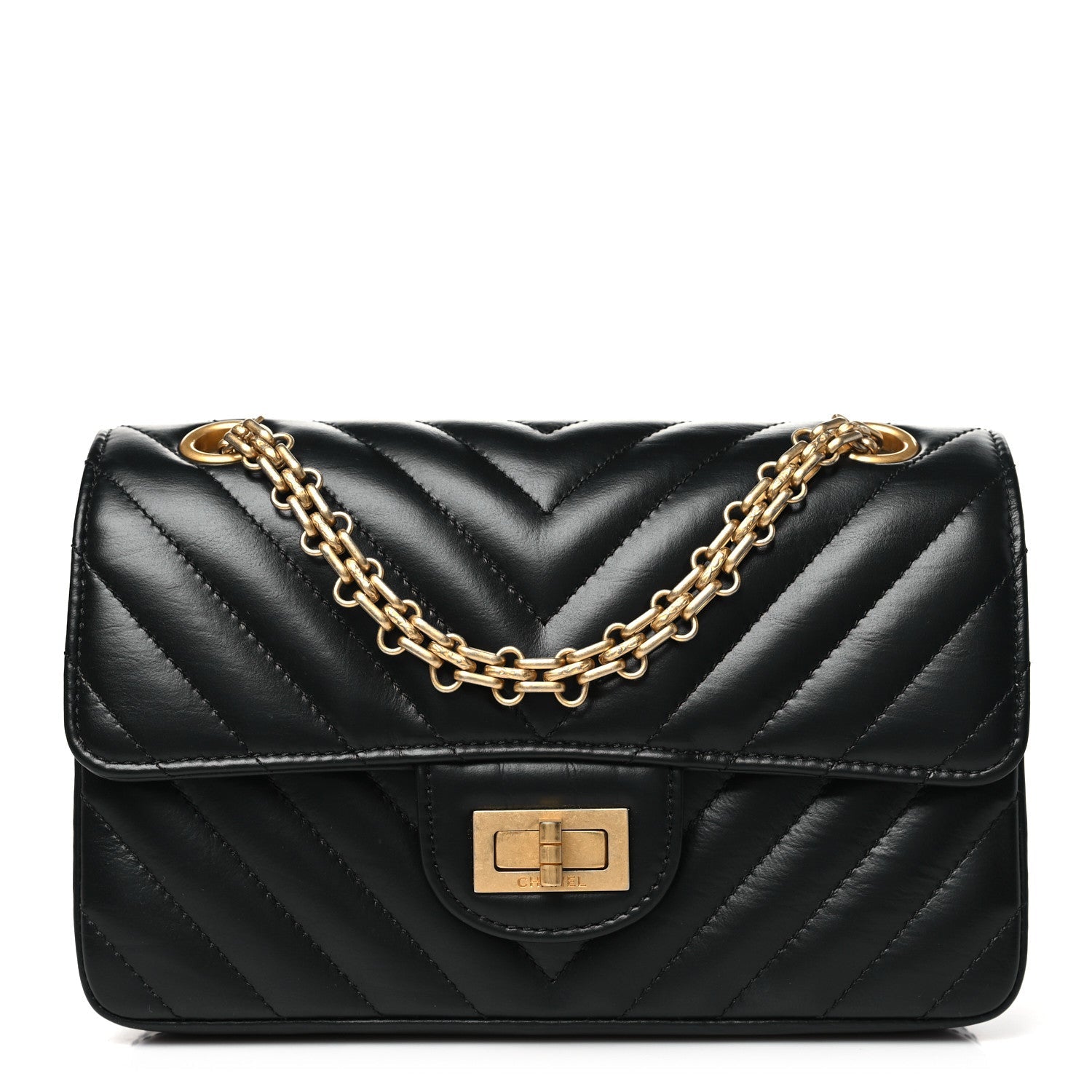 Aged Calfskin Chevron Quilted 2.55 Reissue Mini Flap Black