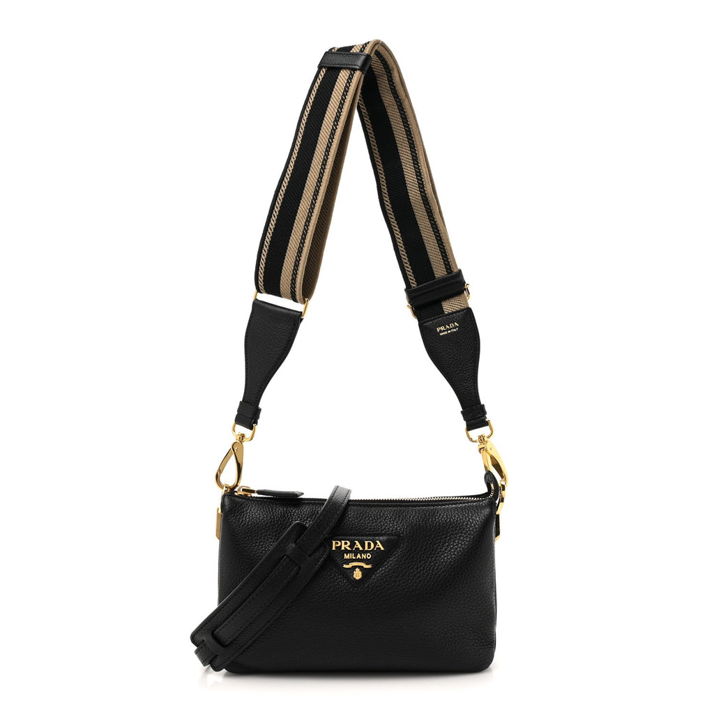 Vitello Daino Soft Mini Zippered Shoulder Bag Black