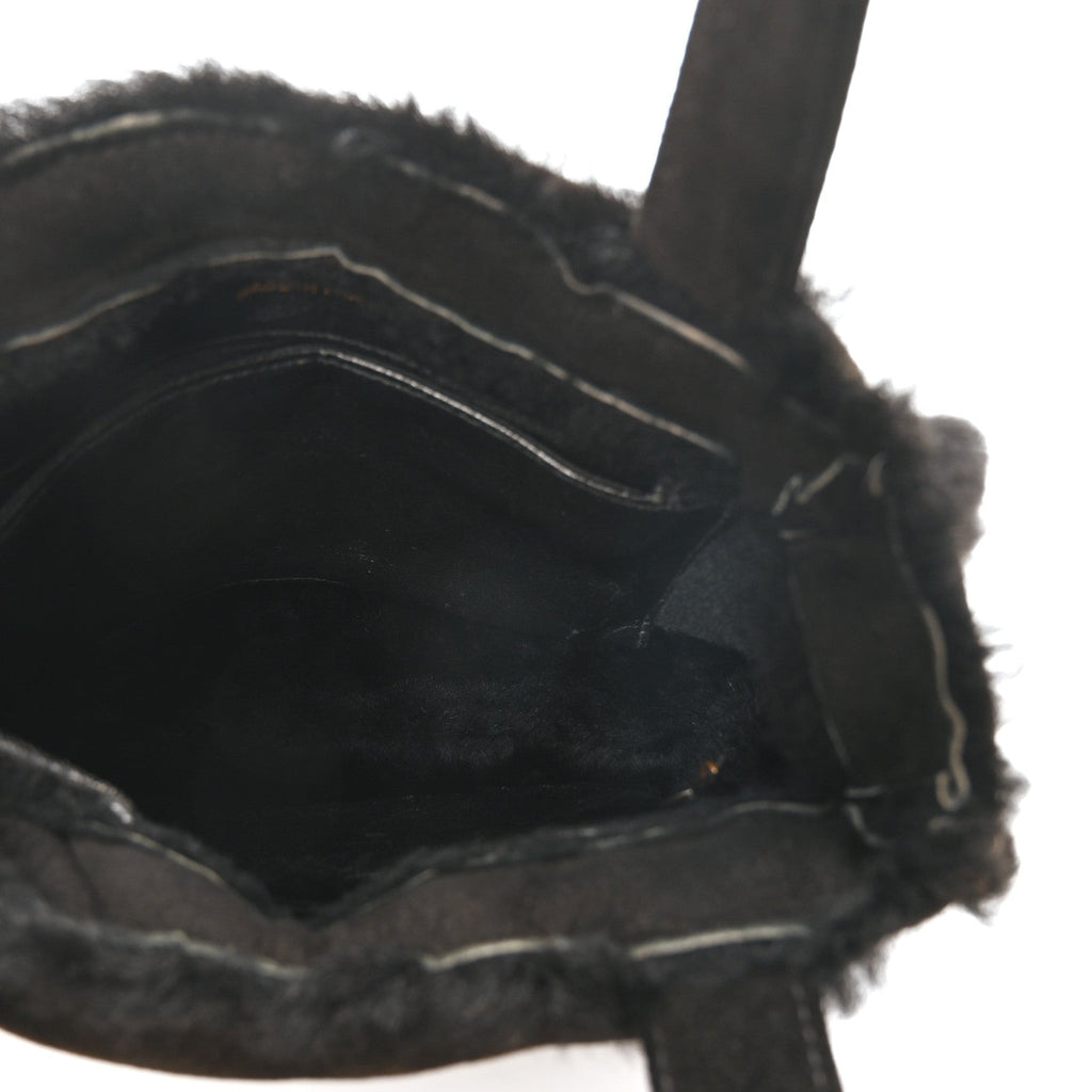 Suede Shearling Fur Handbag Black