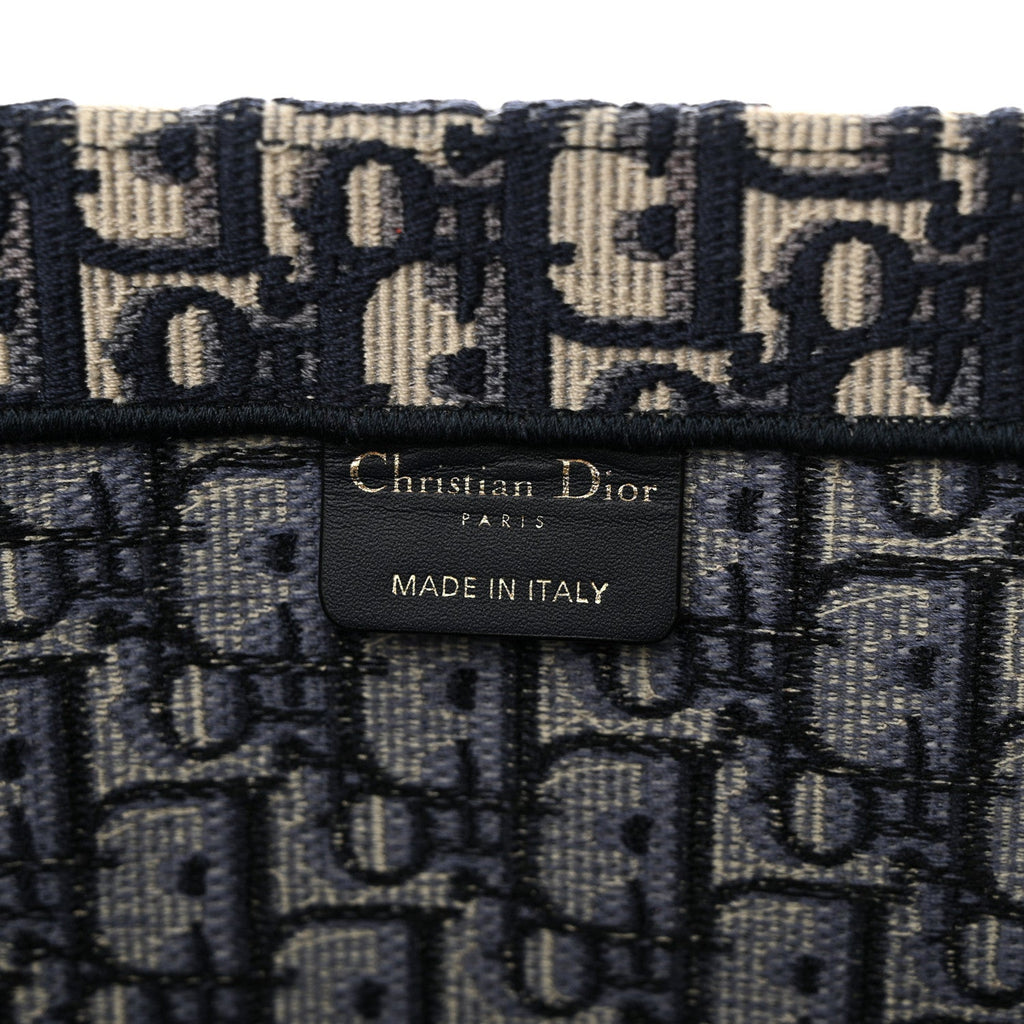 DIOR ECRU & BLUE OBLIQUE EMBROIDERY LARGE BOOK TOTE BAG