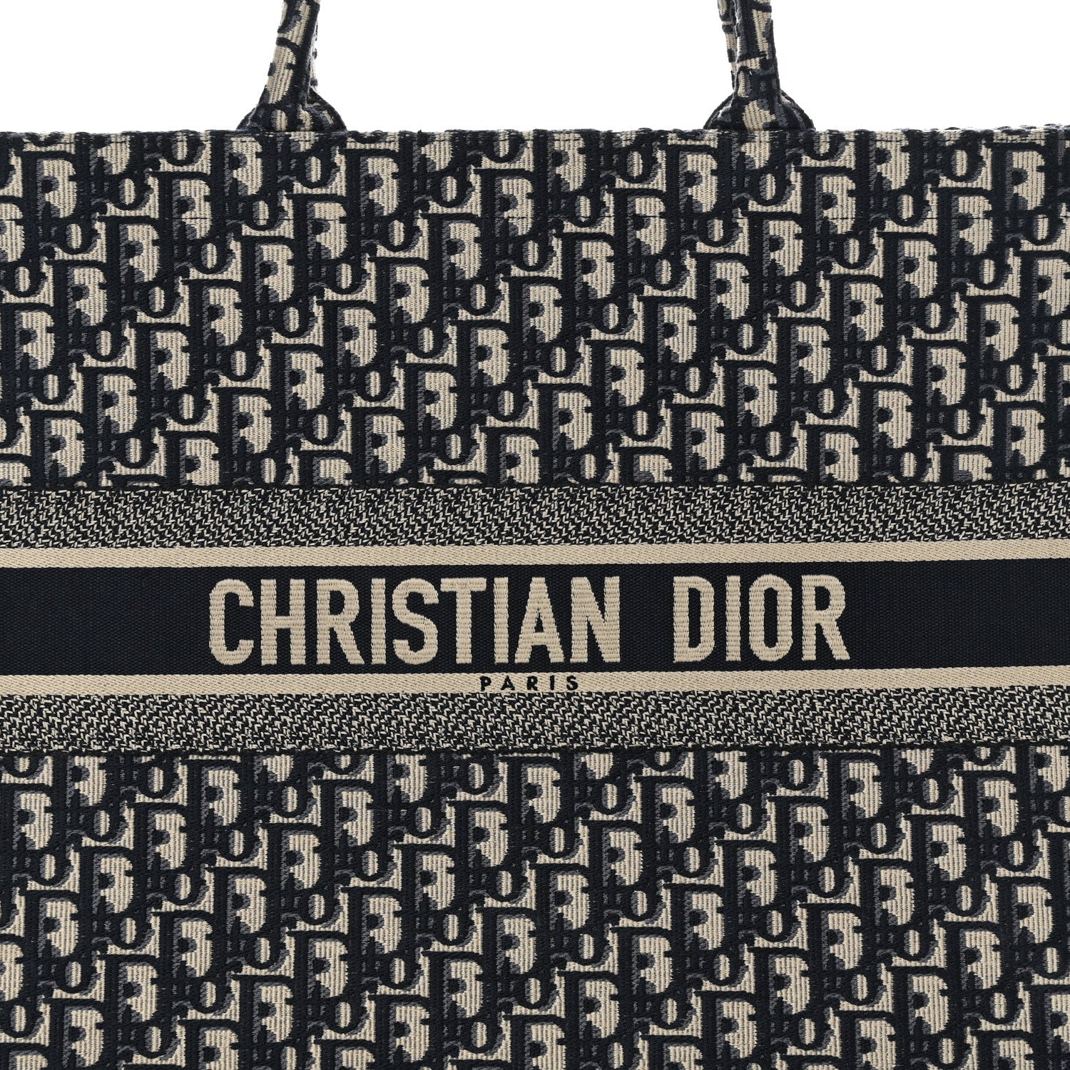DIOR ECRU & BLUE OBLIQUE EMBROIDERY LARGE BOOK TOTE BAG