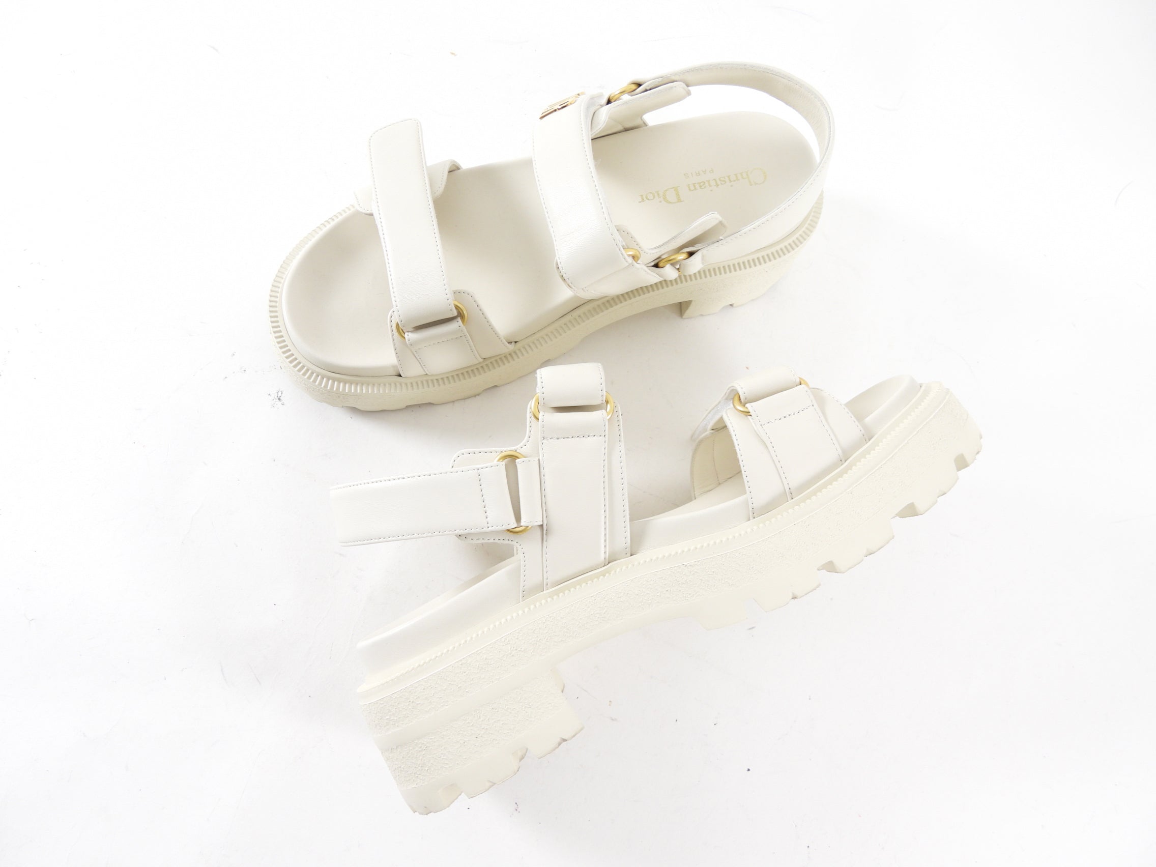 Christian Dior Ivory Leather Dioract Platform Sandals - 39