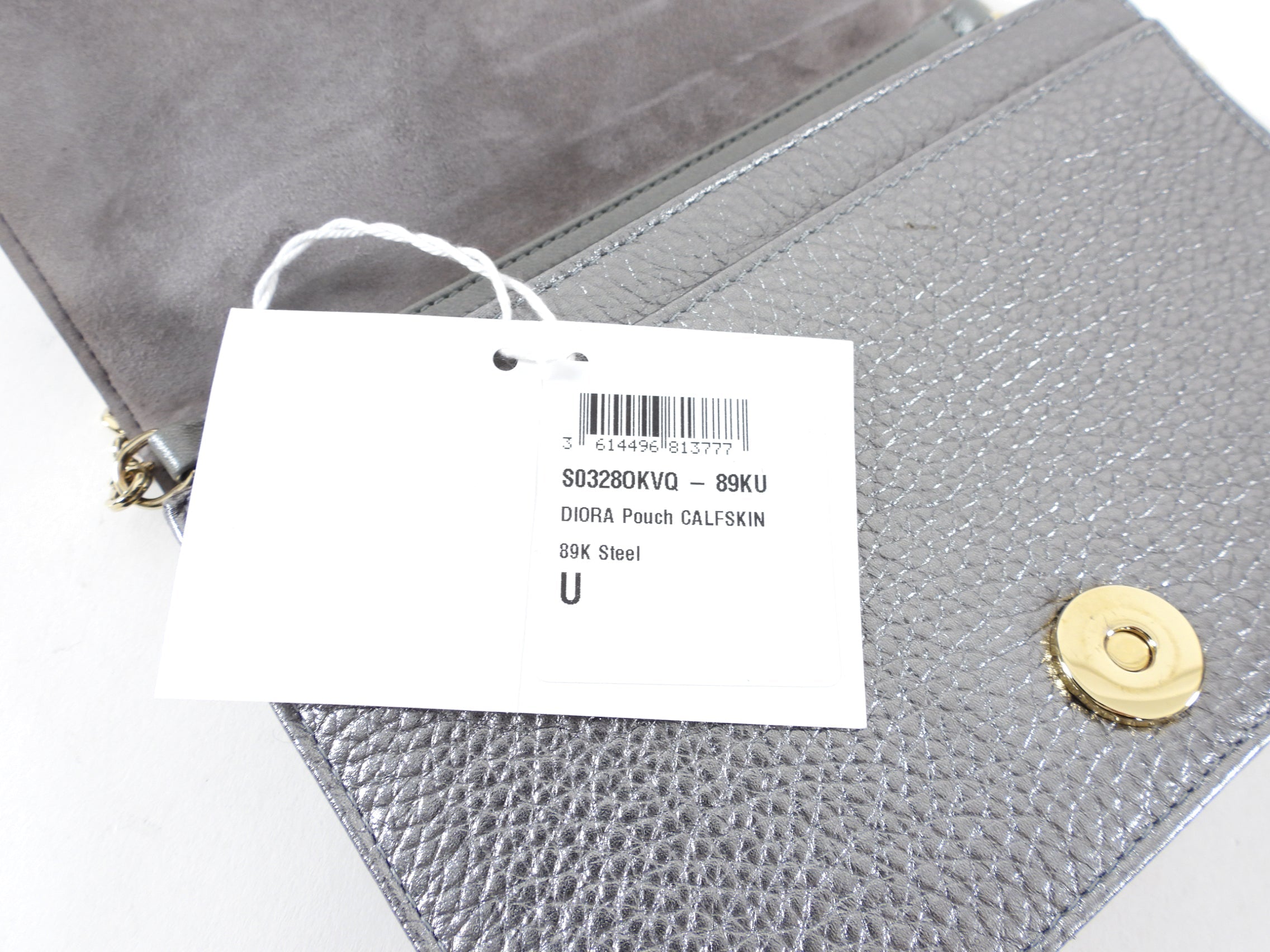 Diorama Metallic Grey Silver Calf Crossbody Wallet on Chain Bag