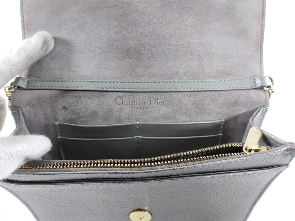 Diorama Metallic Grey Silver Calf Crossbody Wallet on Chain Bag
