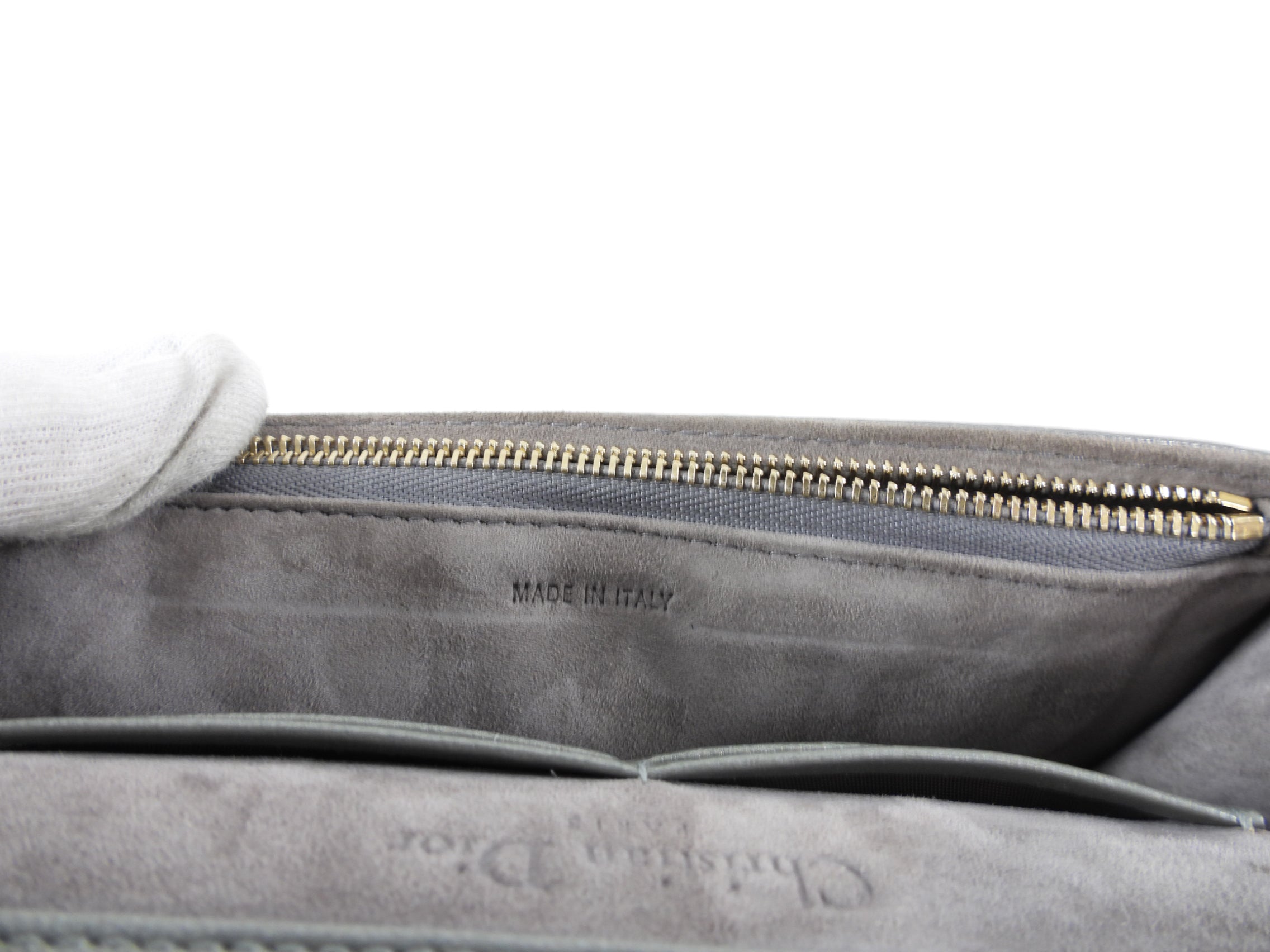 Diorama Metallic Grey Silver Calf Crossbody Wallet on Chain Bag