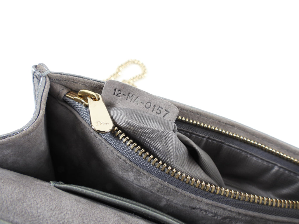 Diorama Metallic Grey Silver Calf Crossbody Wallet on Chain Bag