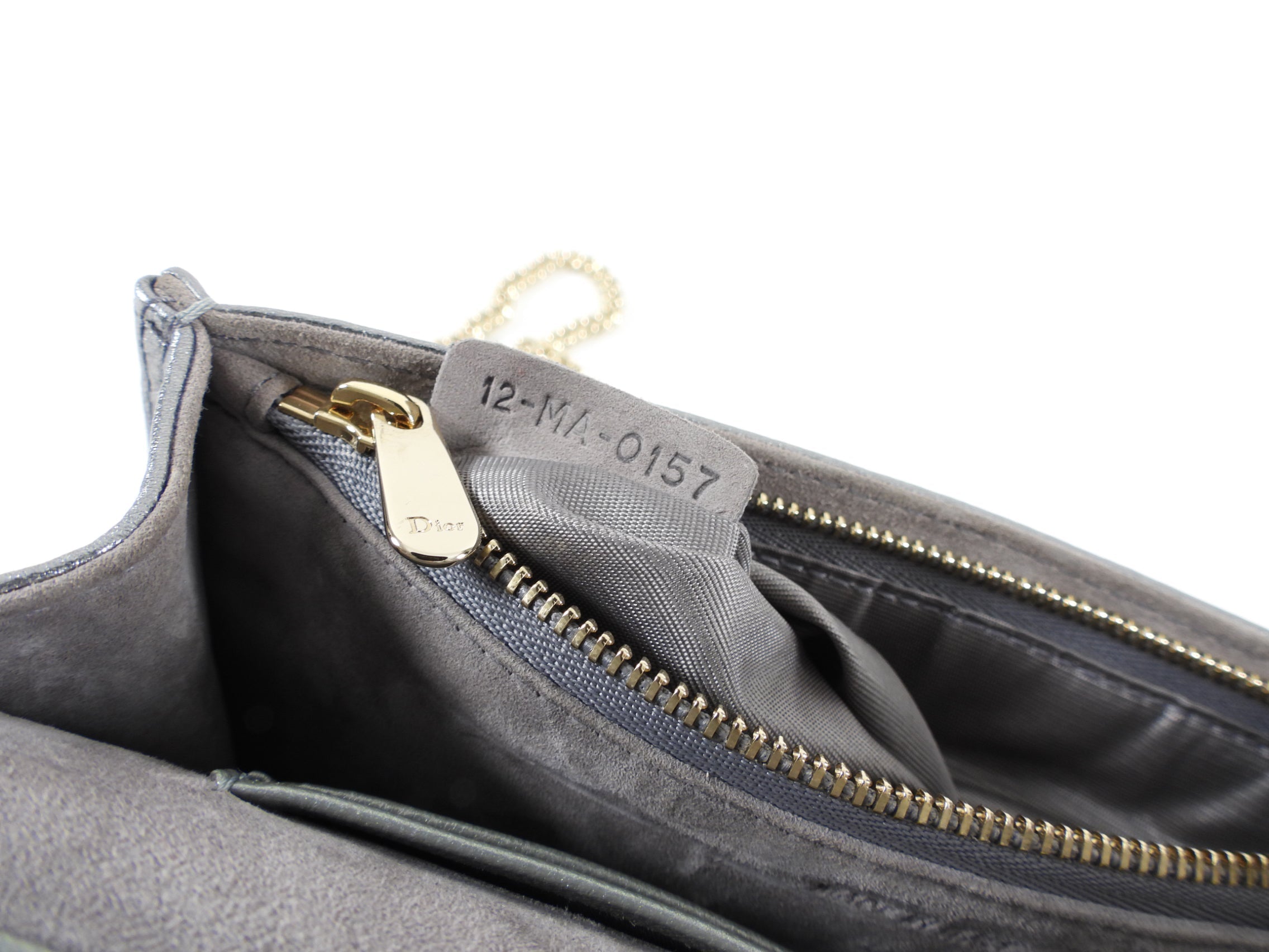 Diorama Metallic Grey Silver Calf Crossbody Wallet on Chain Bag