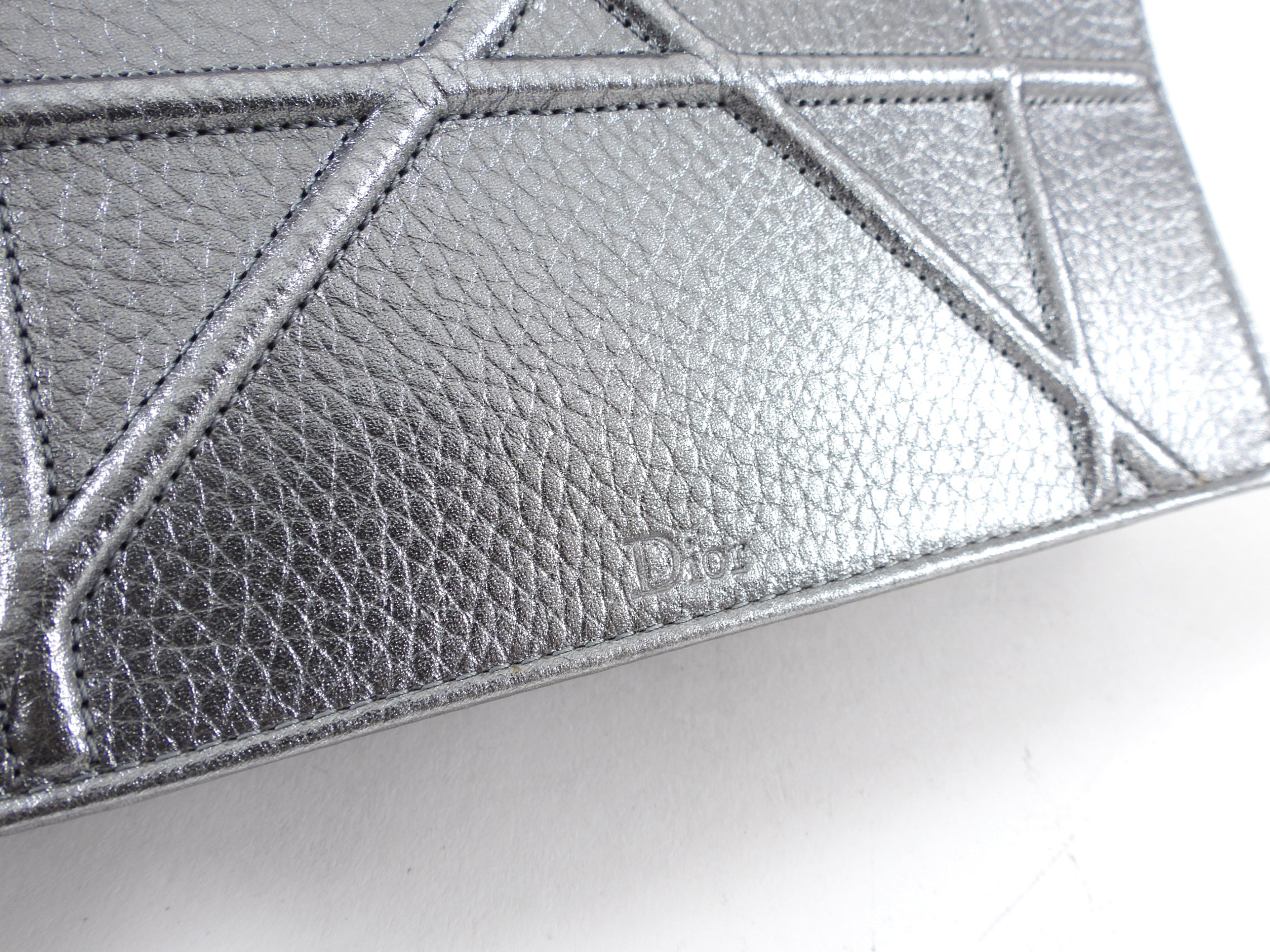 Diorama Metallic Grey Silver Calf Crossbody Wallet on Chain Bag