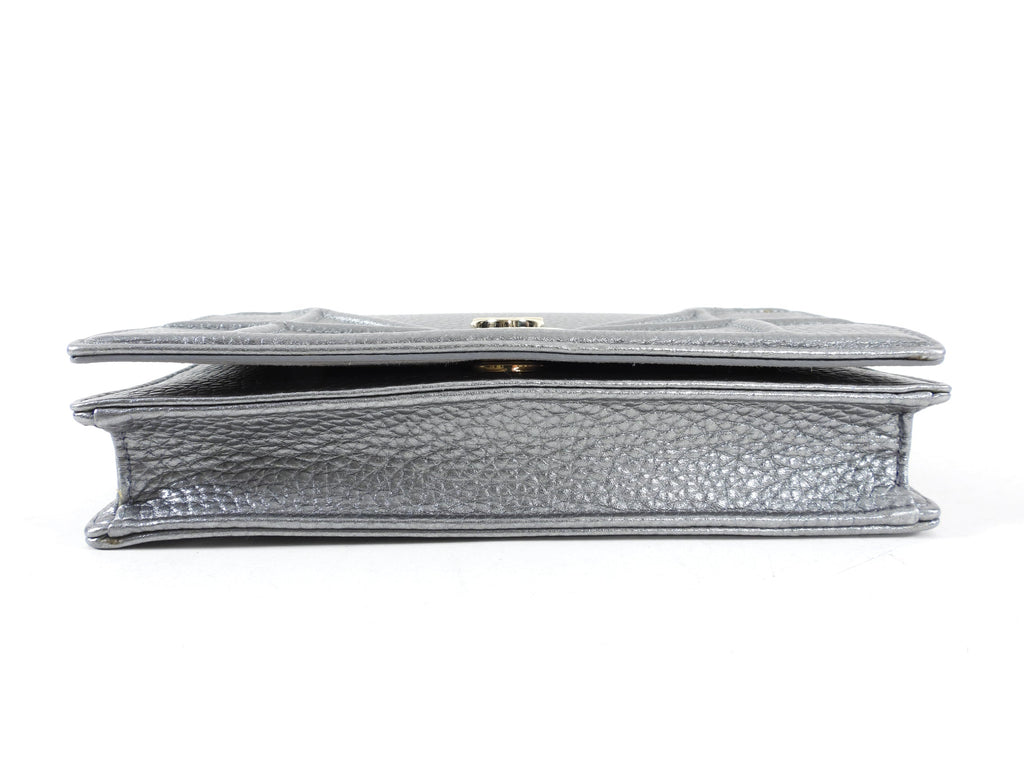 Diorama Metallic Grey Silver Calf Crossbody Wallet on Chain Bag