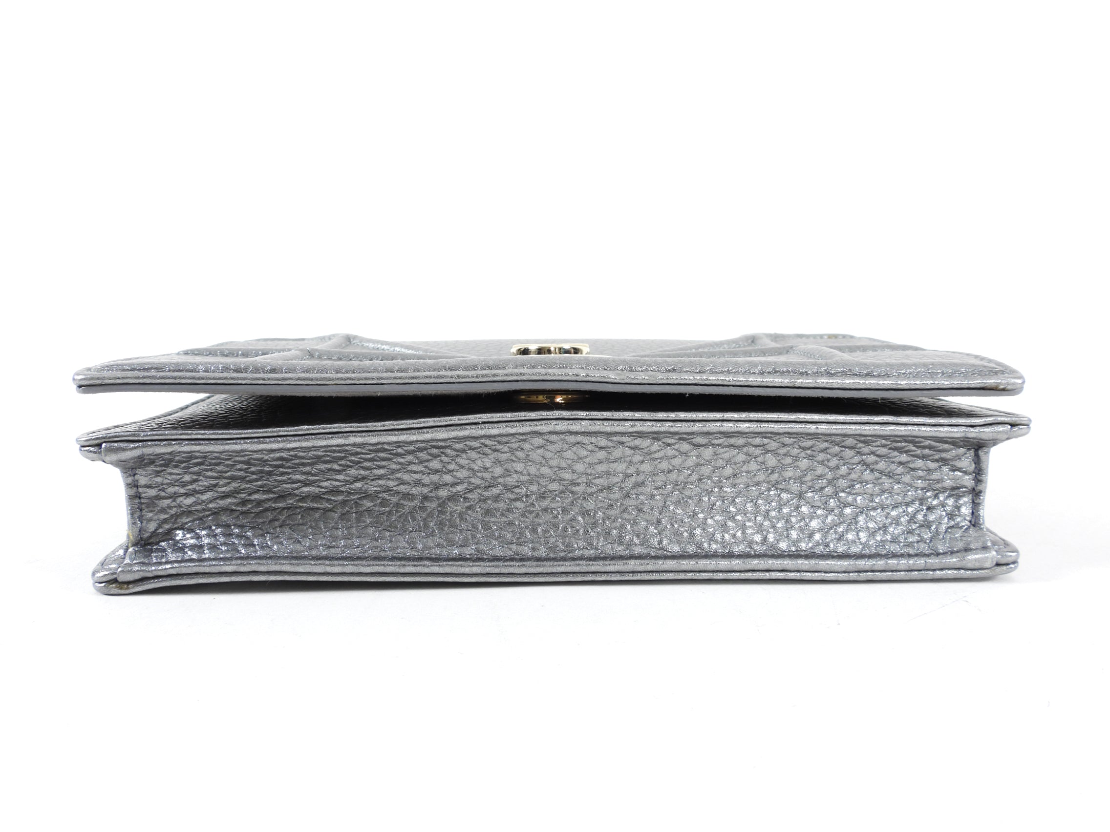 Diorama Metallic Grey Silver Calf Crossbody Wallet on Chain Bag