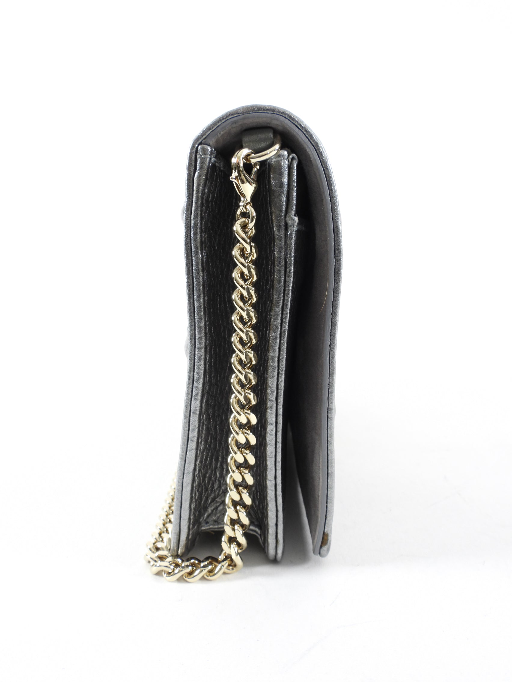 Diorama Metallic Grey Silver Calf Crossbody Wallet on Chain Bag