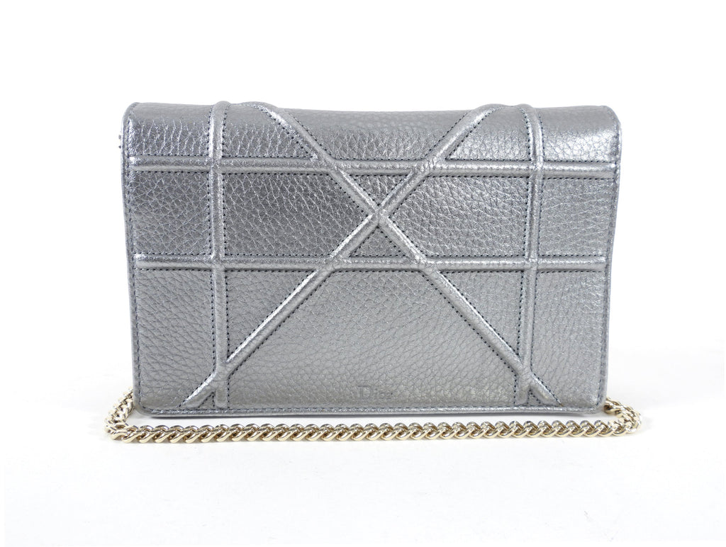 Diorama Metallic Grey Silver Calf Crossbody Wallet on Chain Bag