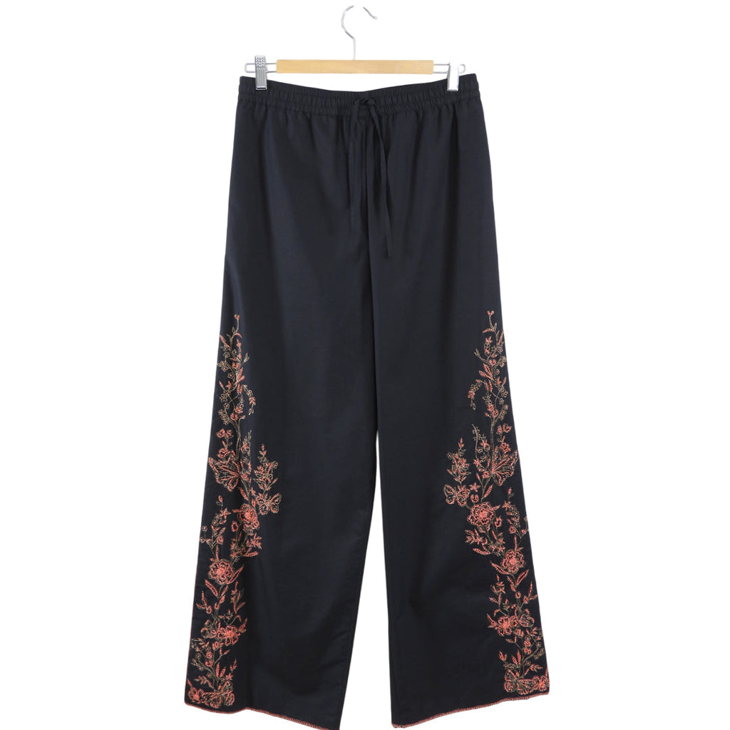 Christian Dior Black Cotton Coral Bead Embroidery Wide Leg Pant - S / M