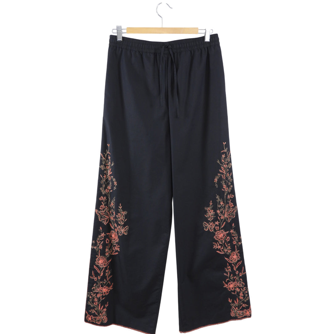 Christian Dior Black Cotton Coral Bead Embroidery Wide Leg Pant - S / M