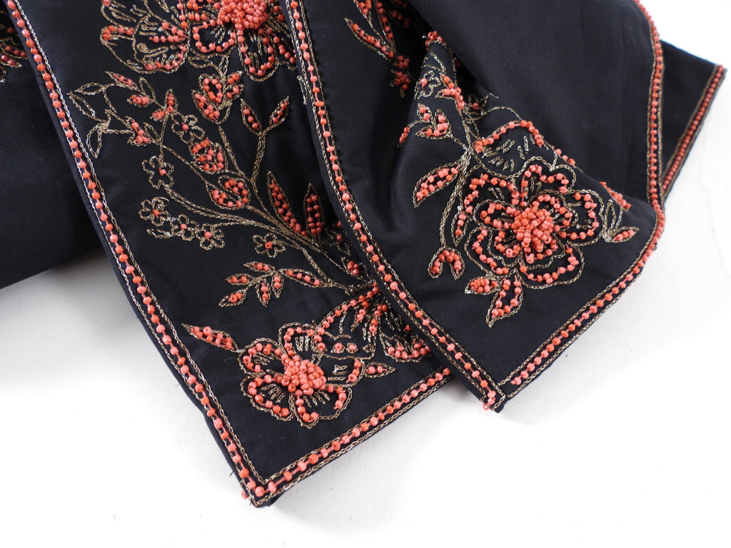 Christian Dior Black Cotton Coral Bead Embroidery Wide Leg Pant - S / M