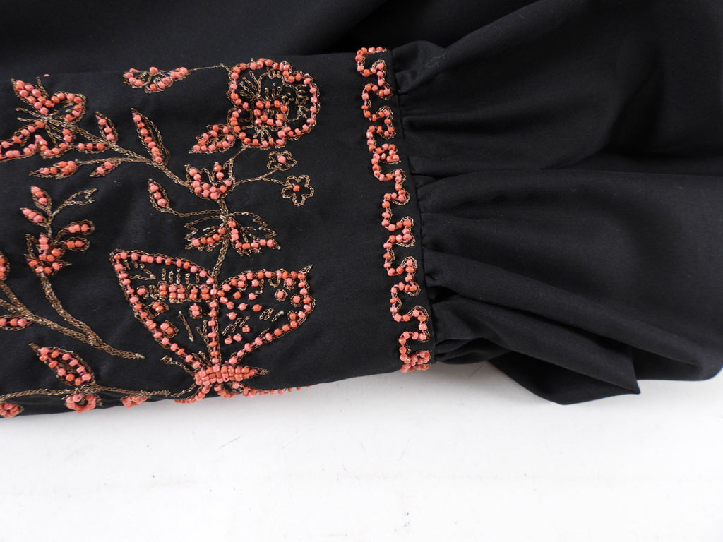 Christian Dior Black Cotton Coral Bead Embroidery Boho Shirt - S / M