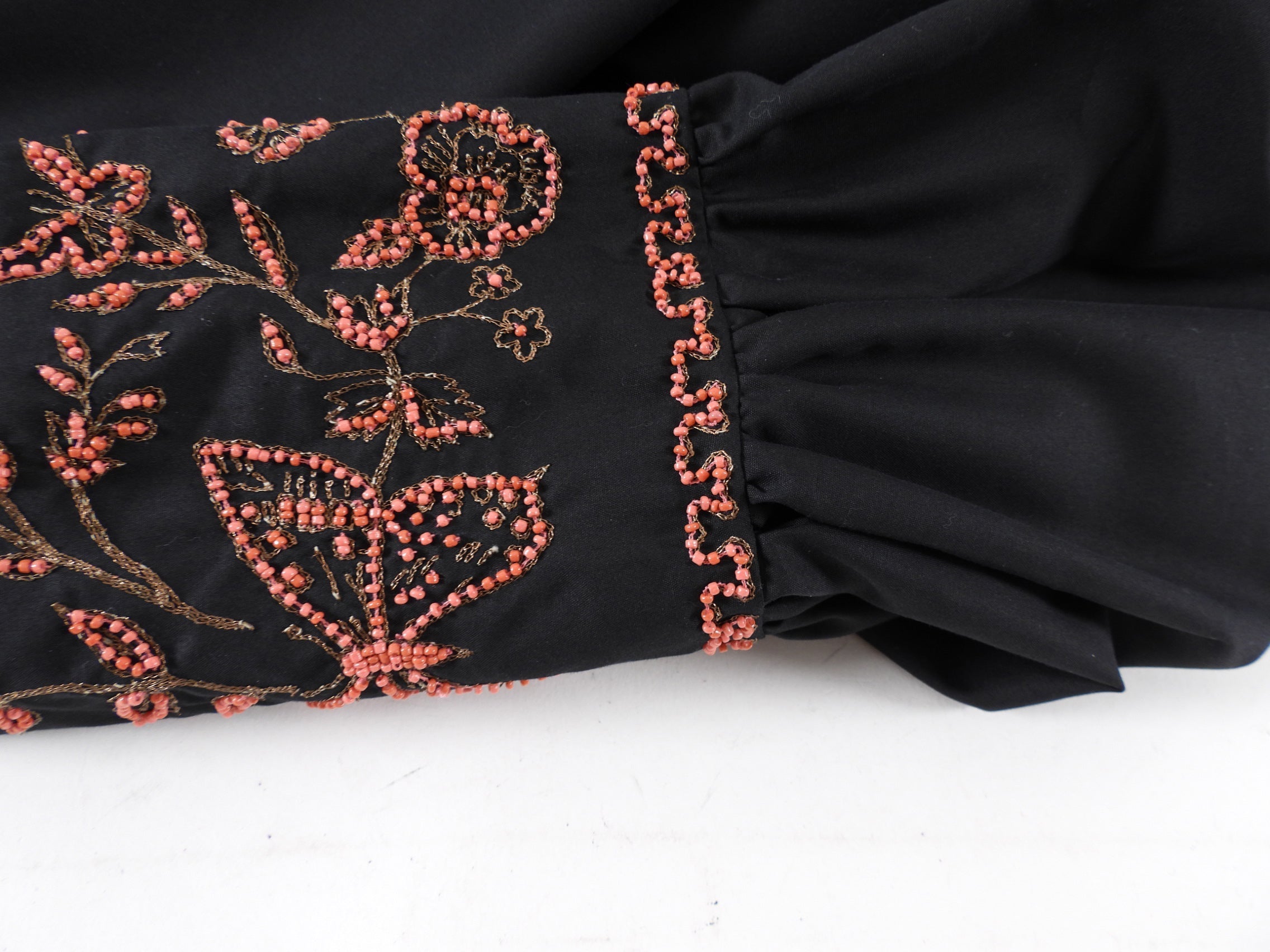 Christian Dior Black Cotton Coral Bead Embroidery Boho Shirt - S / M
