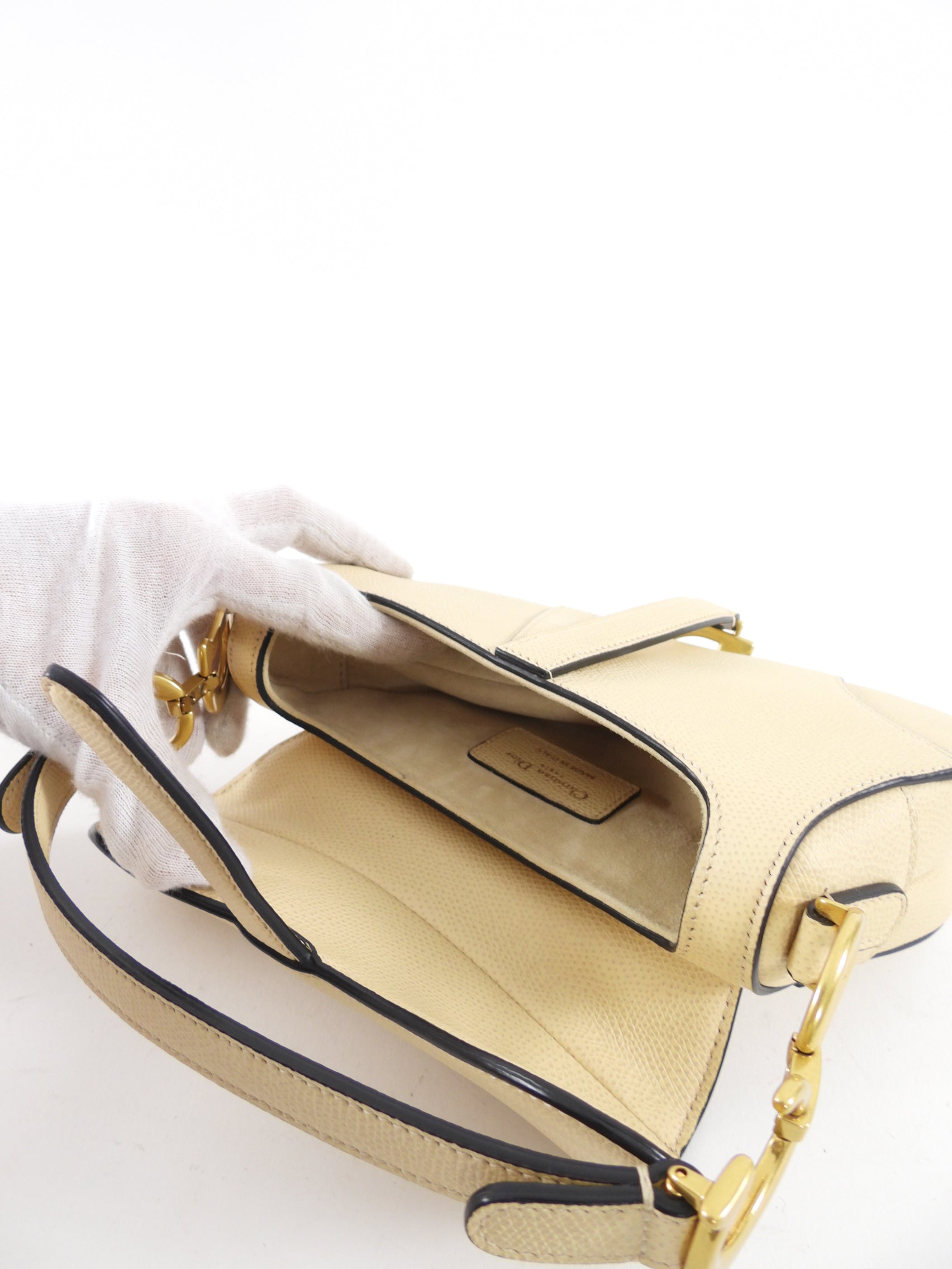 Christian Dior 2019 Light Beige Grained Leather Mini Saddle Bag