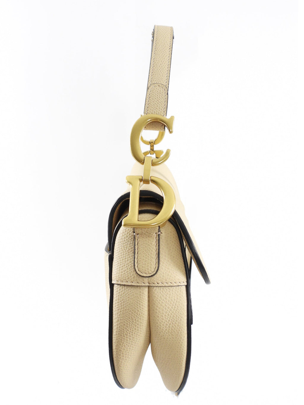 Christian Dior 2019 Light Beige Grained Leather Mini Saddle Bag