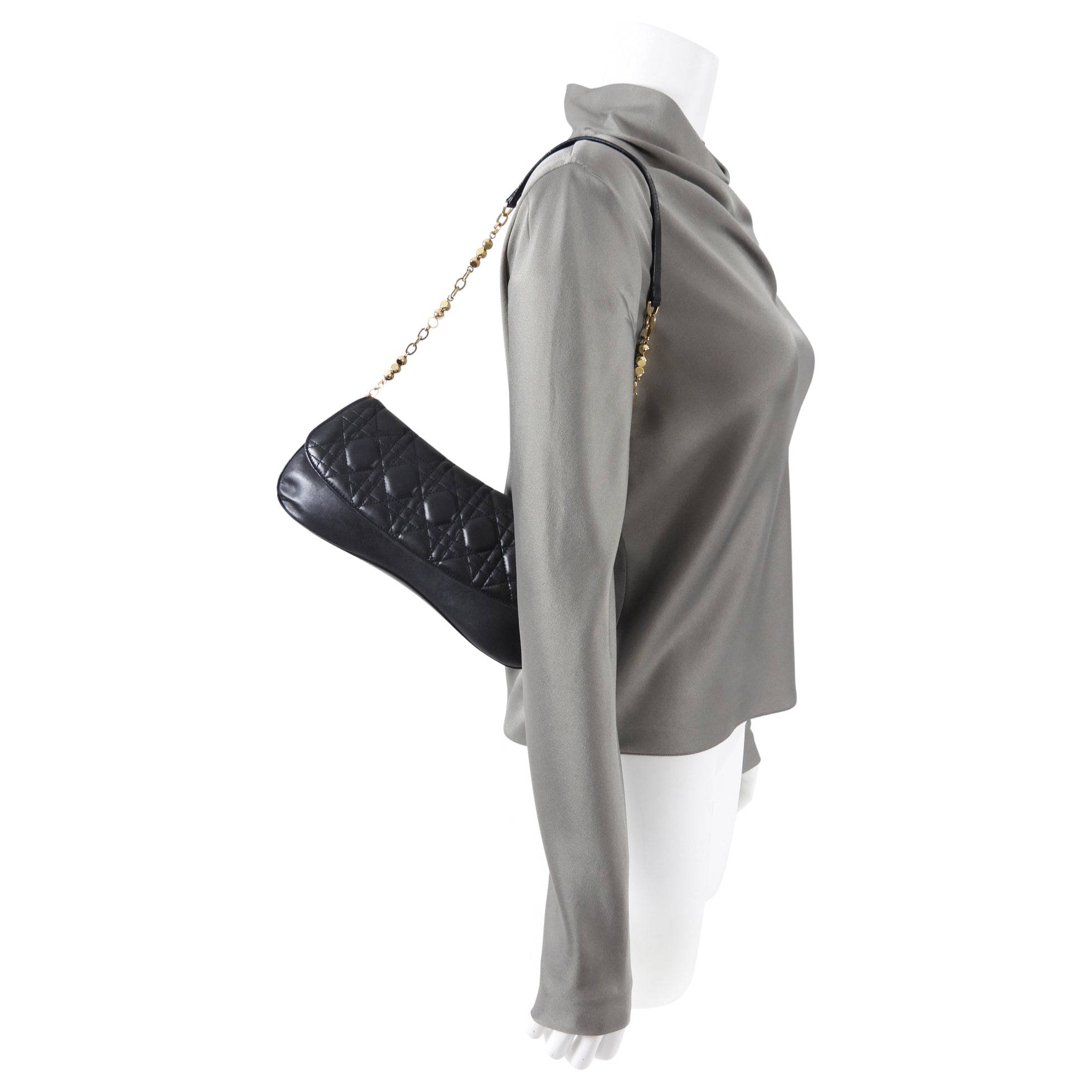 Christian Dior Black Cannage Lambskin Evening Baguette Bag
