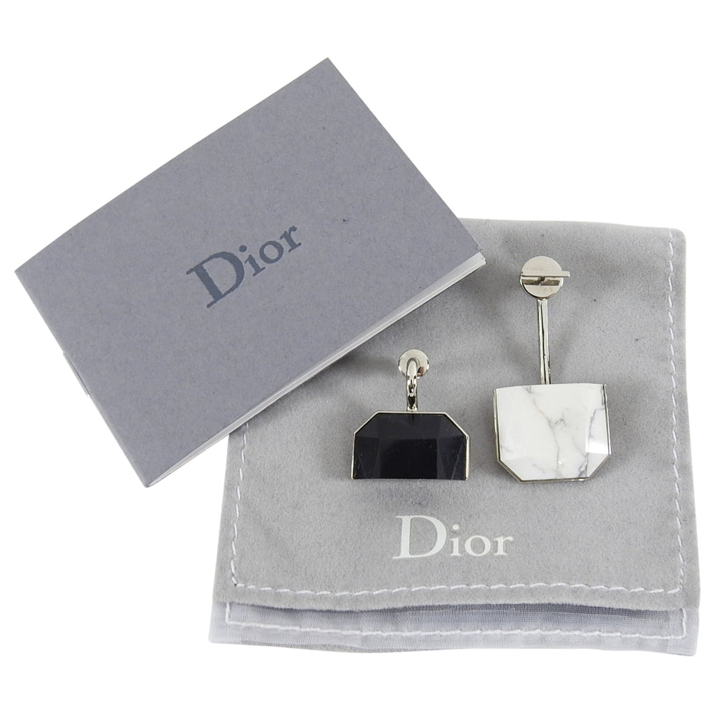 Dior Black and White Marble Modernist Half Earring Set