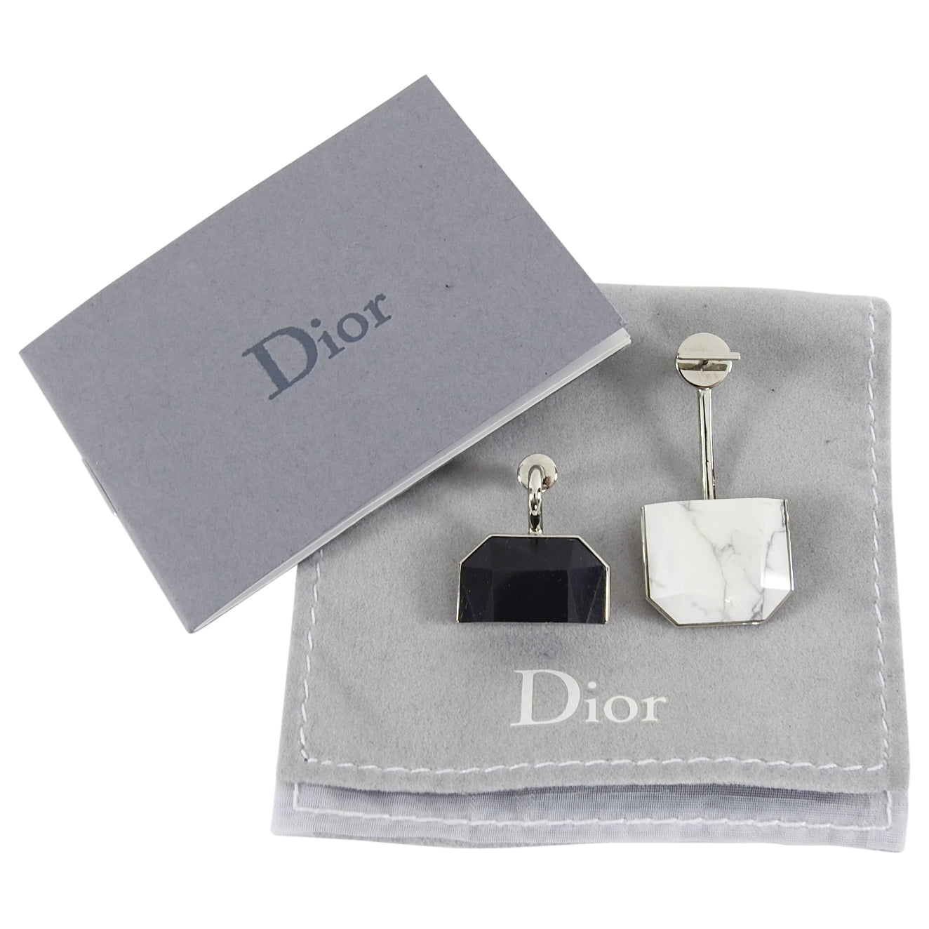 Dior Black and White Marble Modernist Half Earring Set
