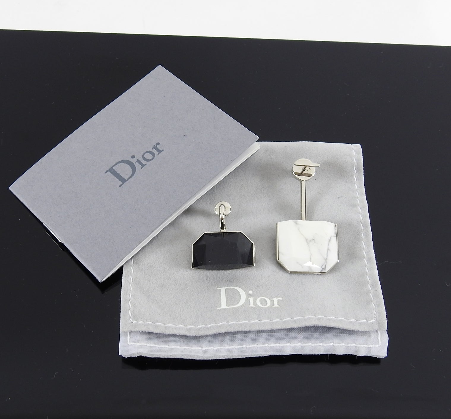 Dior Black and White Marble Modernist Half Earring Set