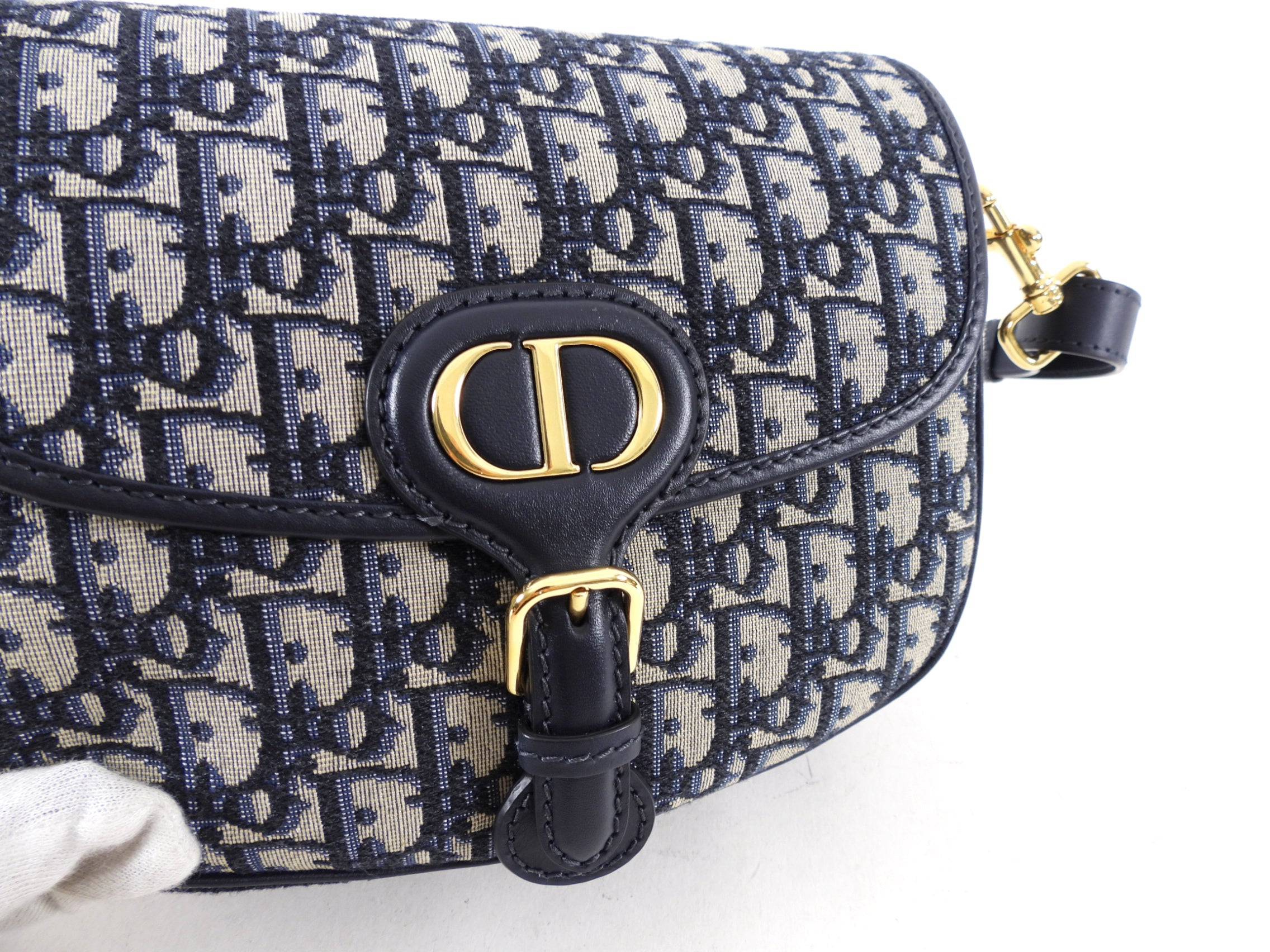 Christian Dior Navy Blue Oblique Jacquard Medium Bobby Bag
