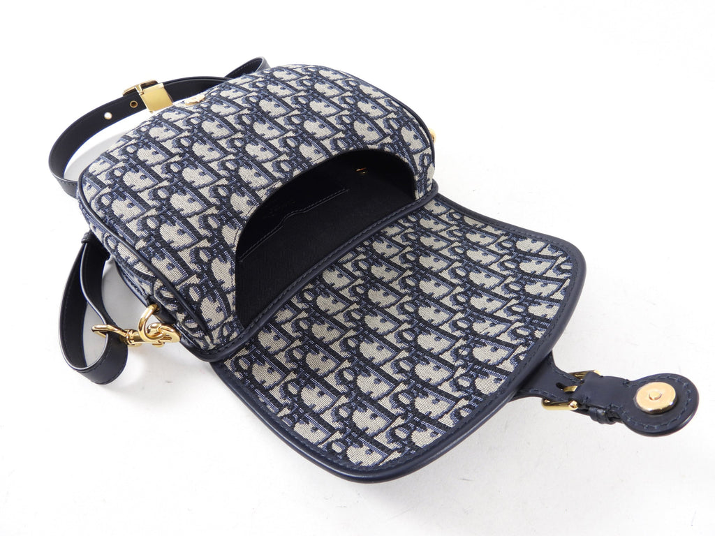 Christian Dior Navy Blue Oblique Jacquard Medium Bobby Bag